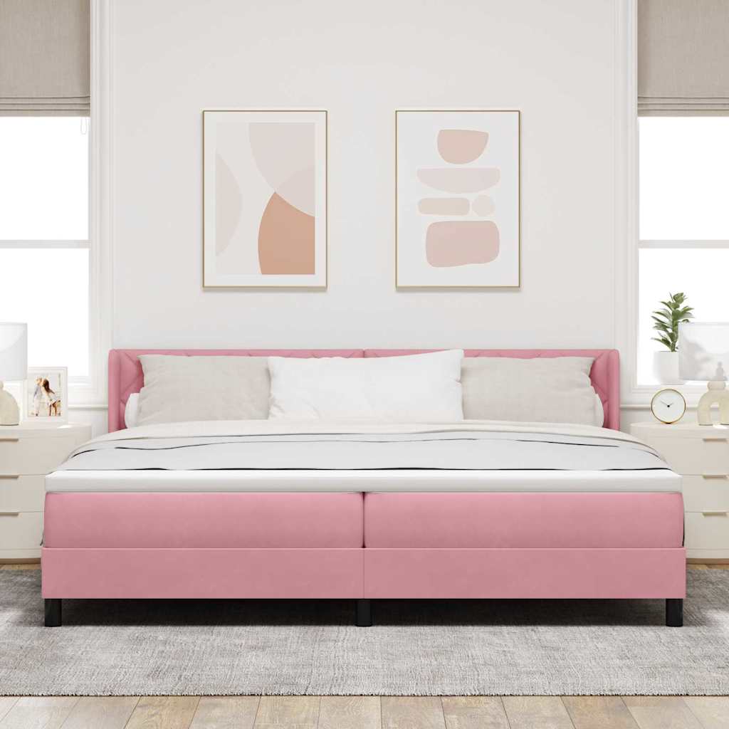 Box spring seng med hovedgærde Lyserød 200 x 200 cm Fløjl