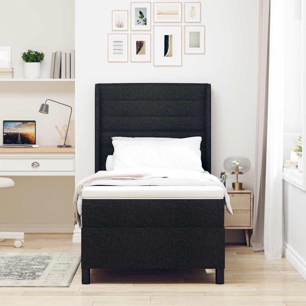 Box spring seng med pude med hovedgærde Sort 200 x 80 cm Stof
