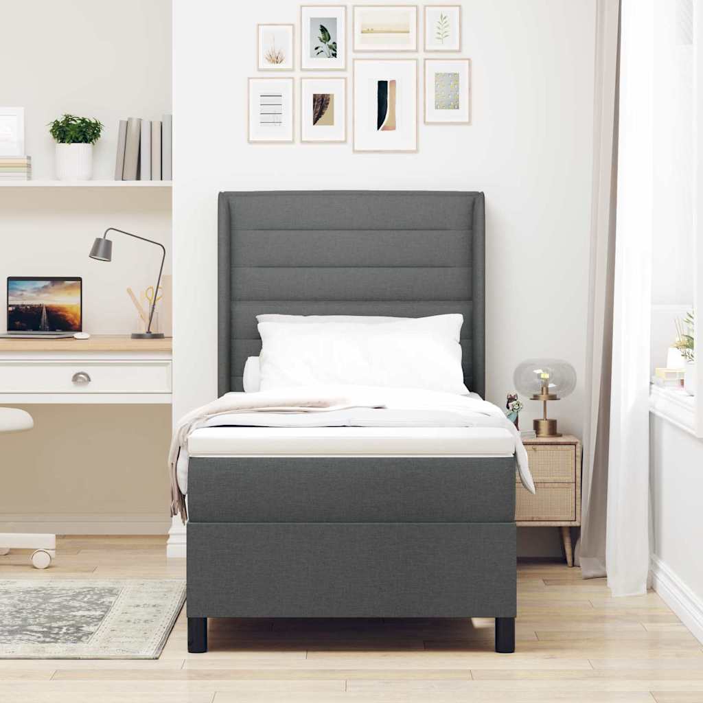 Box spring seng med madras Mørkegrå 200 x 90 cm Stof