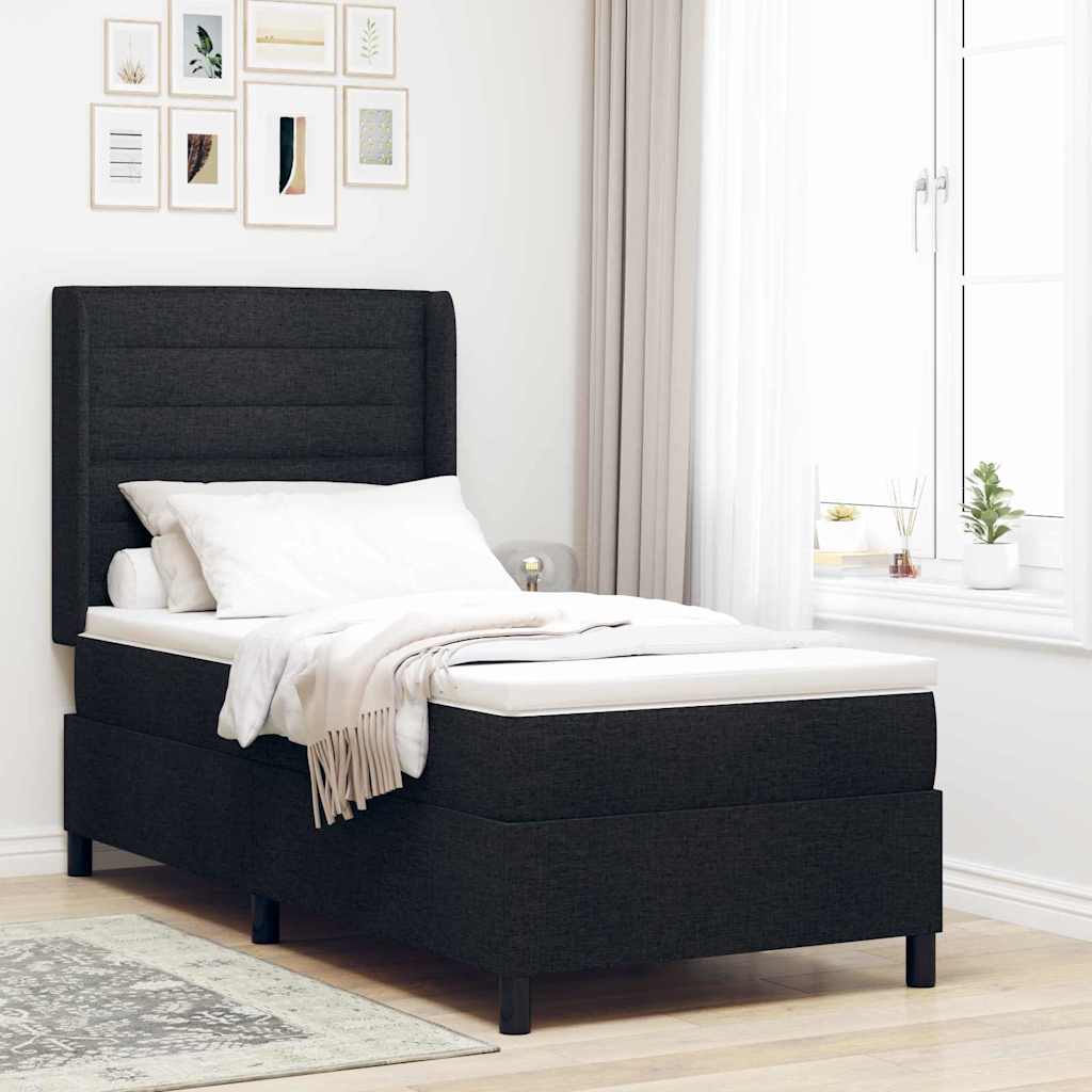 Box spring seng med pude med hovedgærde Sort 200 x 90 cm Stof