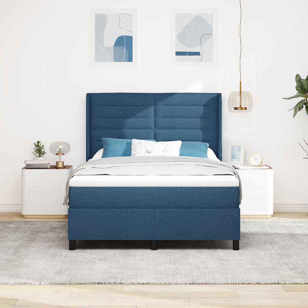 Box spring seng med pude med hovedgærde Blå 190 x 140 cm Stof
