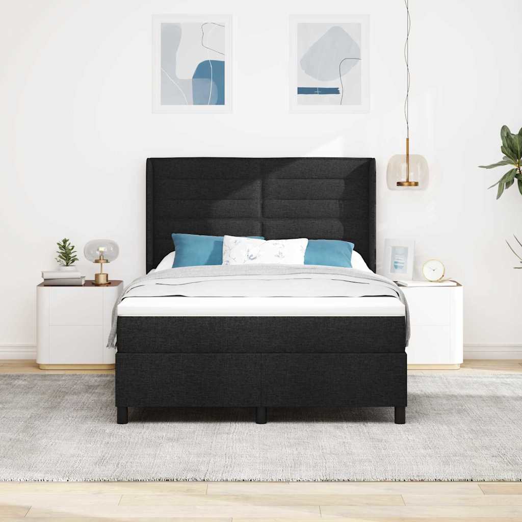 Box spring seng med pude med hovedgærde Sort 200 x 140 cm Stof