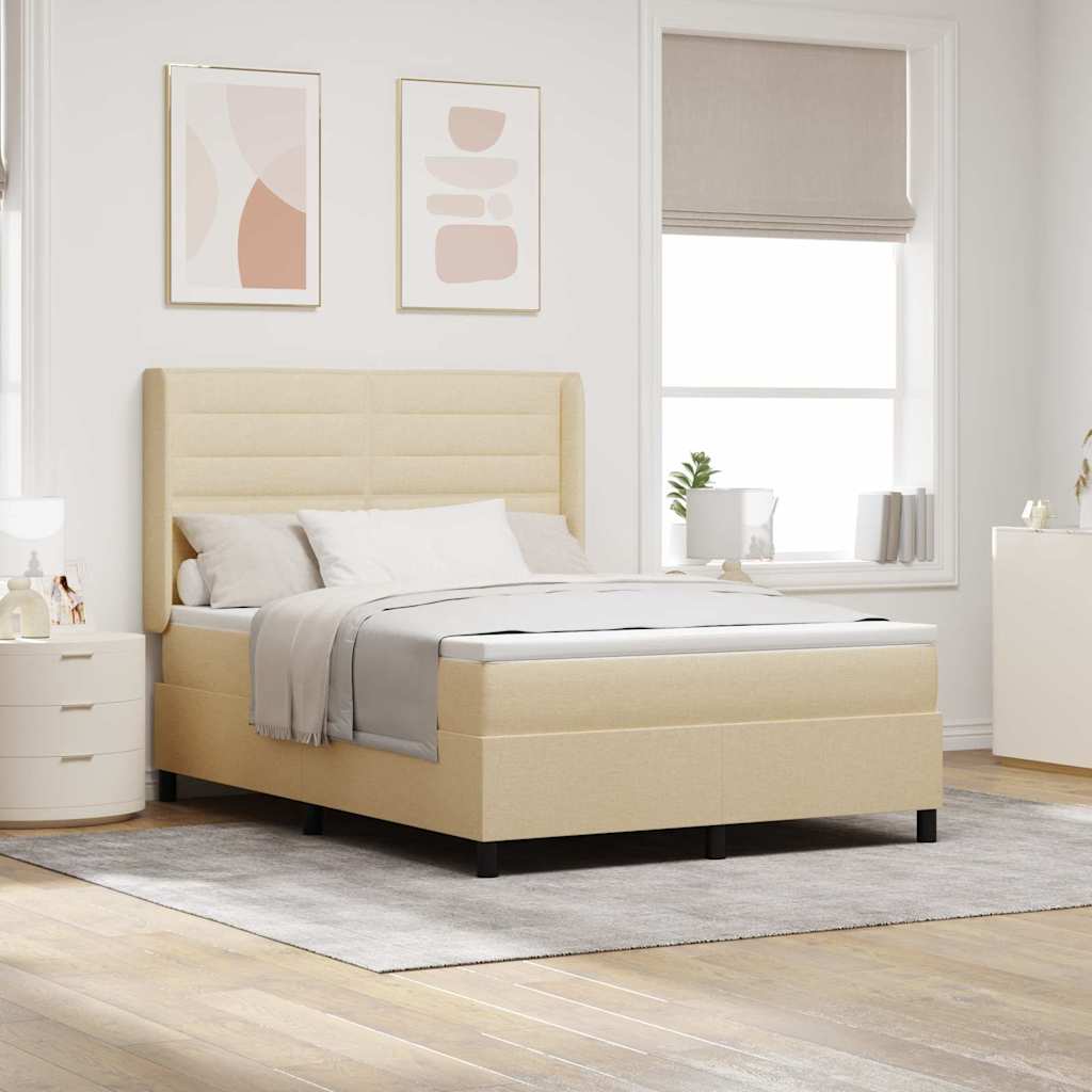 Box spring seng med pude med hovedgærde Creme 200 x 140 cm Stof