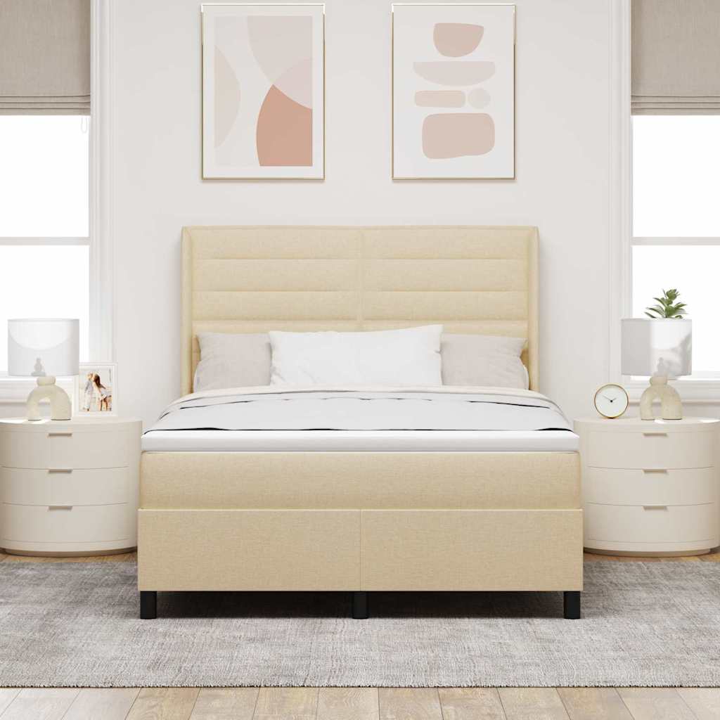 Box spring seng med pude med hovedgærde Creme 200 x 140 cm Stof