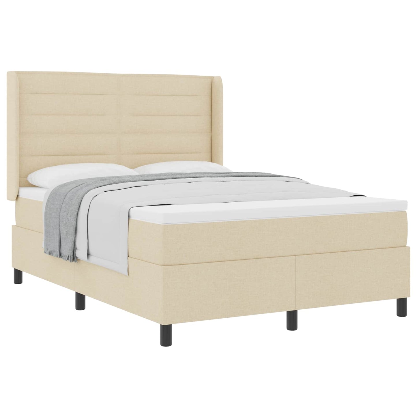 Box spring seng med pude med hovedgærde Creme 200 x 140 cm Stof