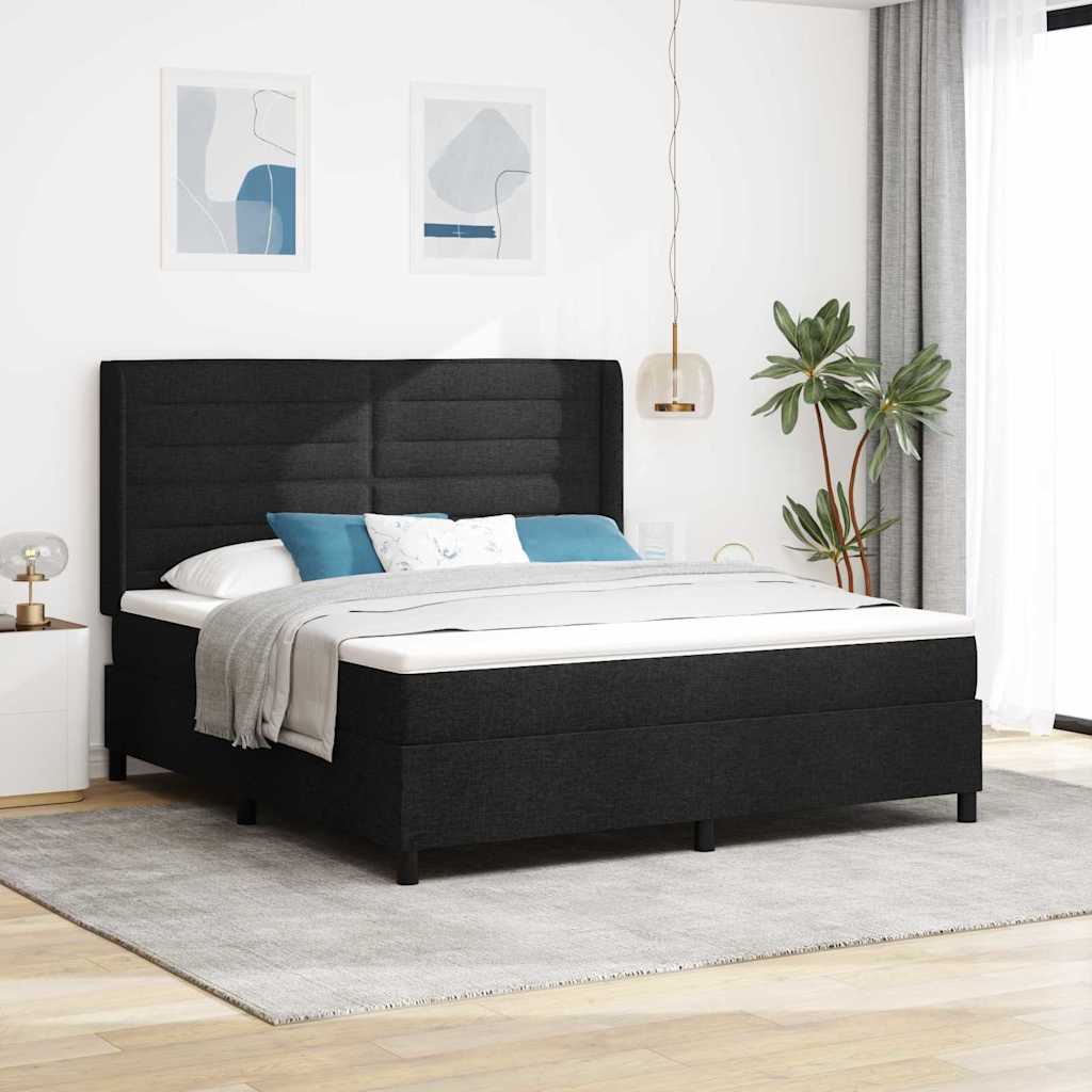 Box spring seng med pude med hovedgærde Sort 200 x 180 cm Stof