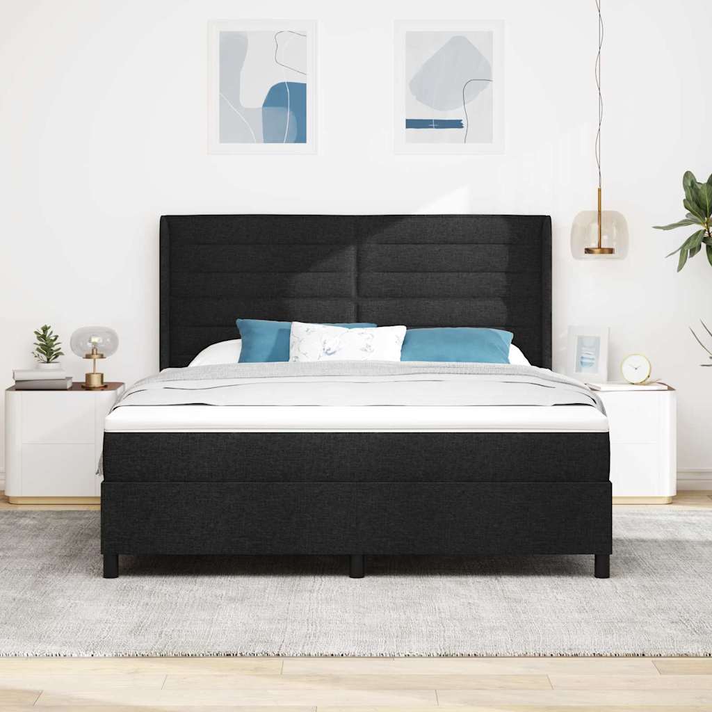 Box spring seng med pude med hovedgærde Sort 200 x 180 cm Stof