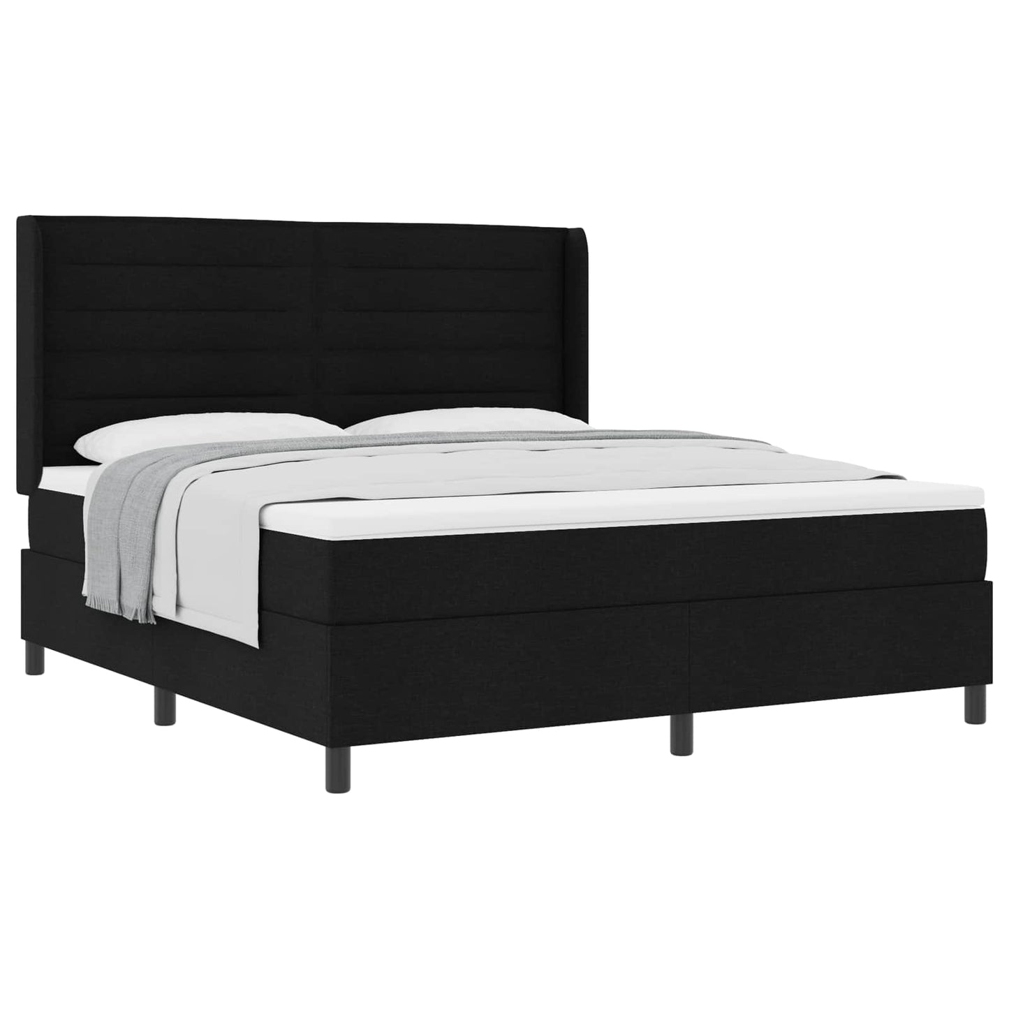 Box spring seng med pude med hovedgærde Sort 200 x 180 cm Stof