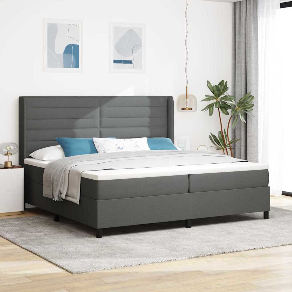 Box spring seng med pude Mørkegrå 200 x 200 cm Stof