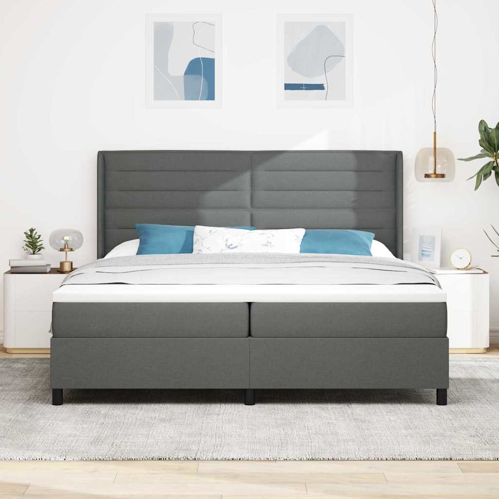 Box spring seng med pude Mørkegrå 200 x 200 cm Stof