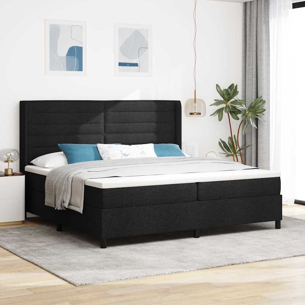 Box spring seng med madras Sort 200 x 200 cm Stof