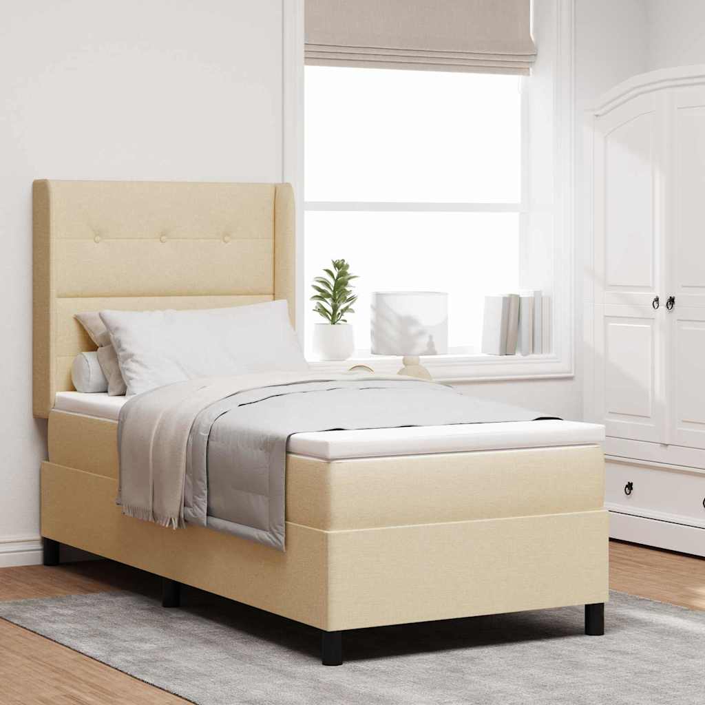 Box spring seng med pude med hovedgærde Creme 190 x 90 cm Stof