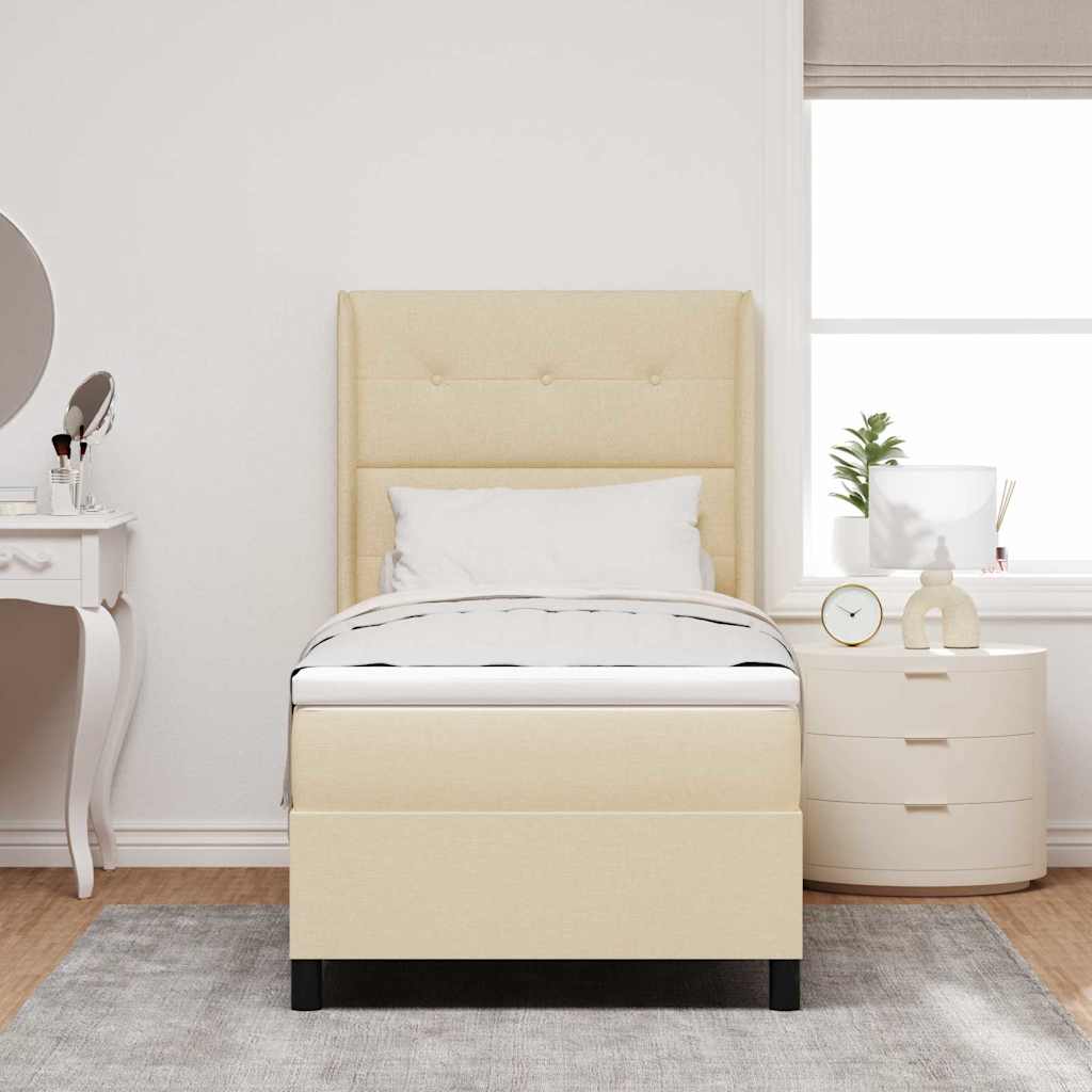 Box spring seng med pude med hovedgærde Creme 190 x 90 cm Stof