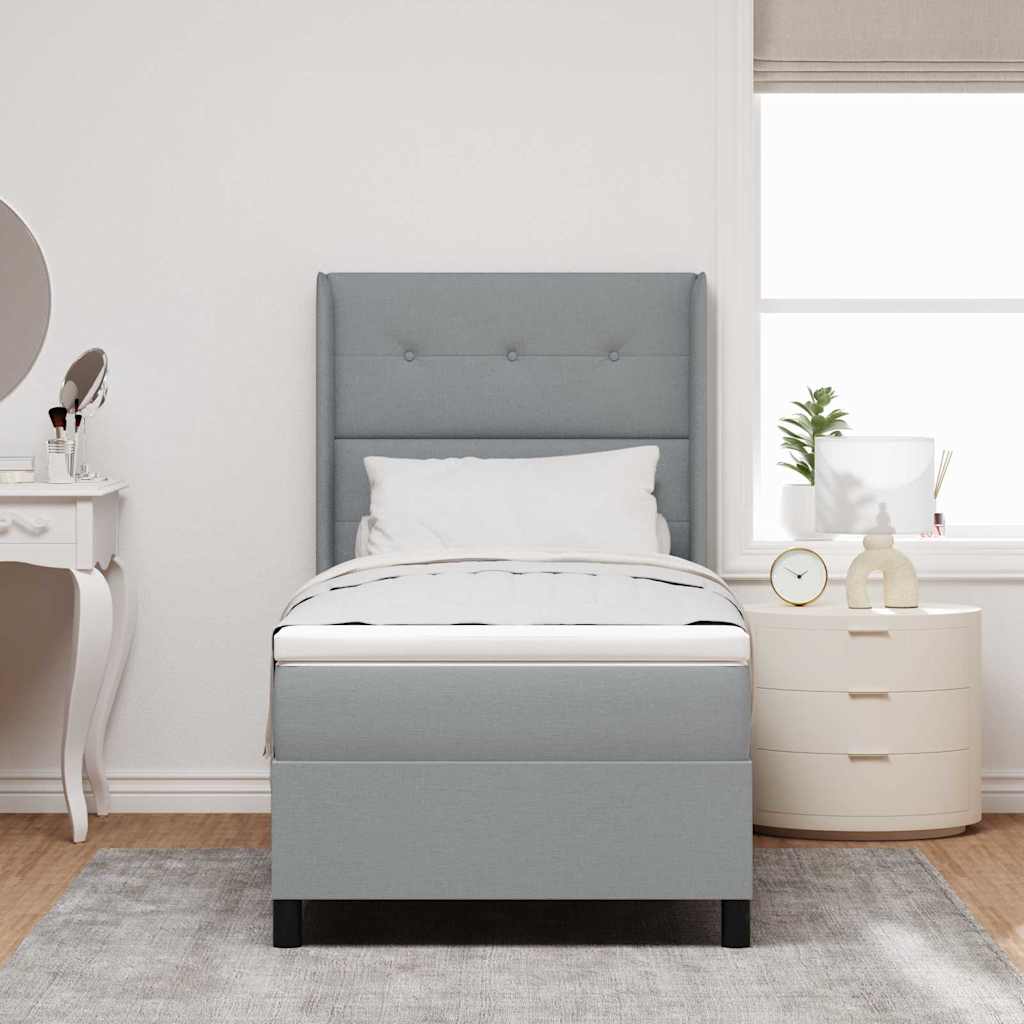 Box spring seng med pude Lysegrå 200 x 90 cm Stof