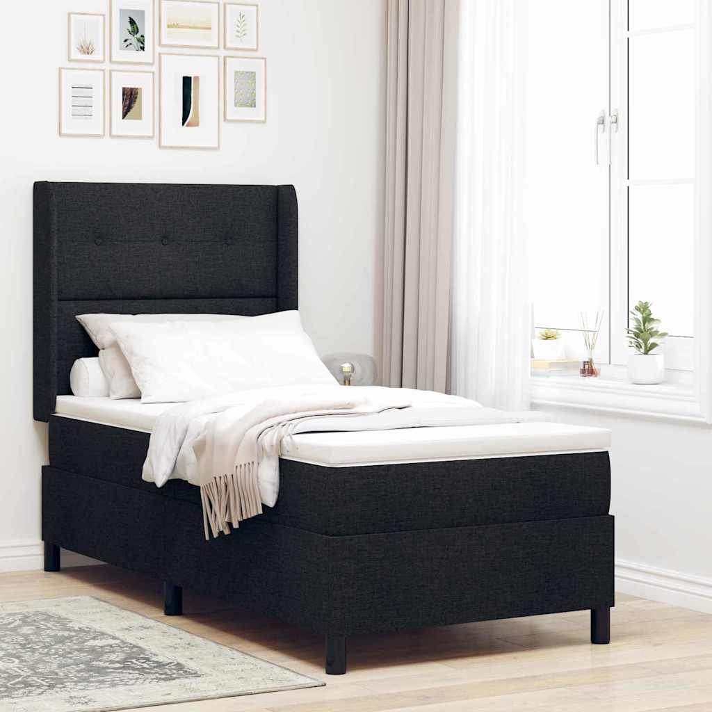 Box spring seng med pude med hovedgærde Sort 200 x 90 cm Stof
