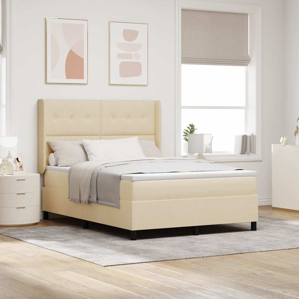 Box spring seng med pude med hovedgærde Creme 190 x 140 cm Stof