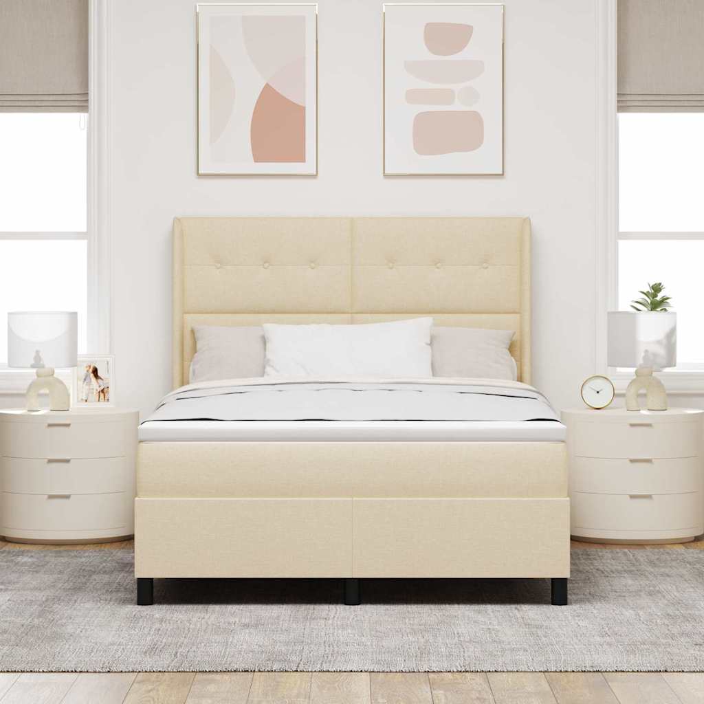 Box spring seng med pude med hovedgærde Creme 190 x 140 cm Stof