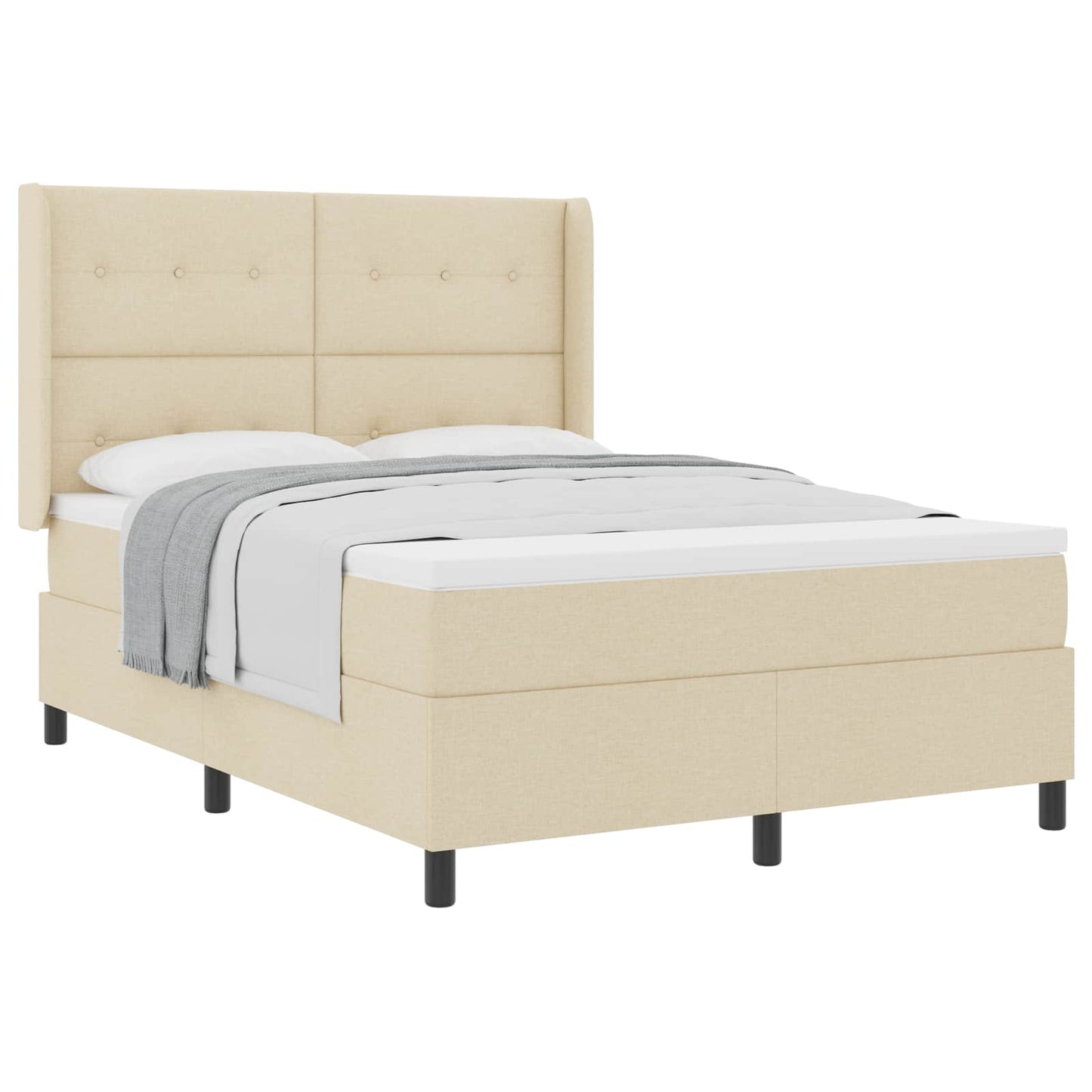 Box spring seng med pude med hovedgærde Creme 200 x 140 cm Stof
