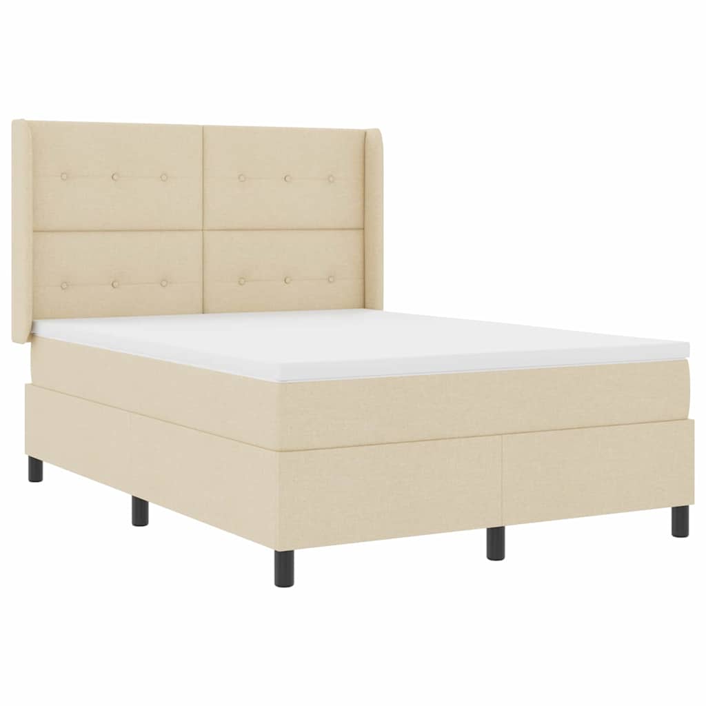Box spring seng med pude med hovedgærde Creme 200 x 140 cm Stof