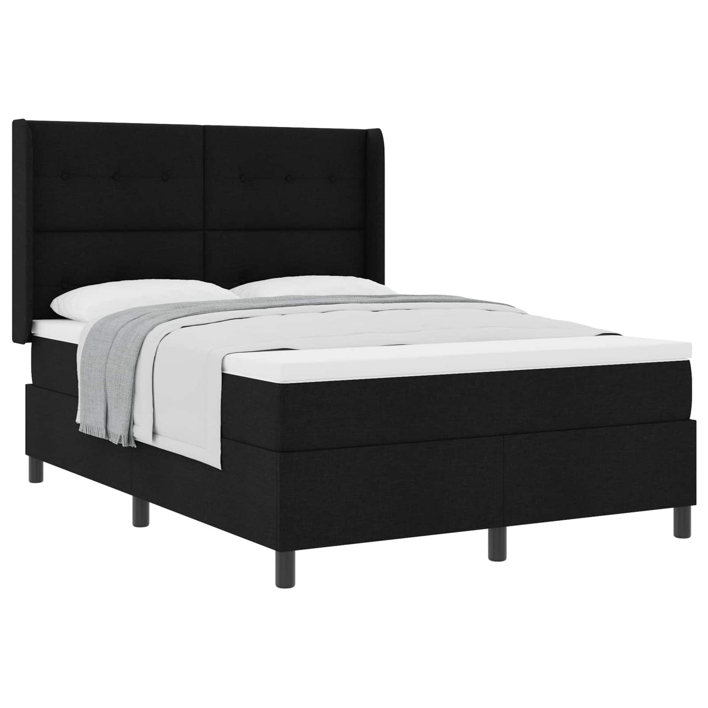 Box spring seng med pude med hovedgærde Sort 200 x 160 cm Stof