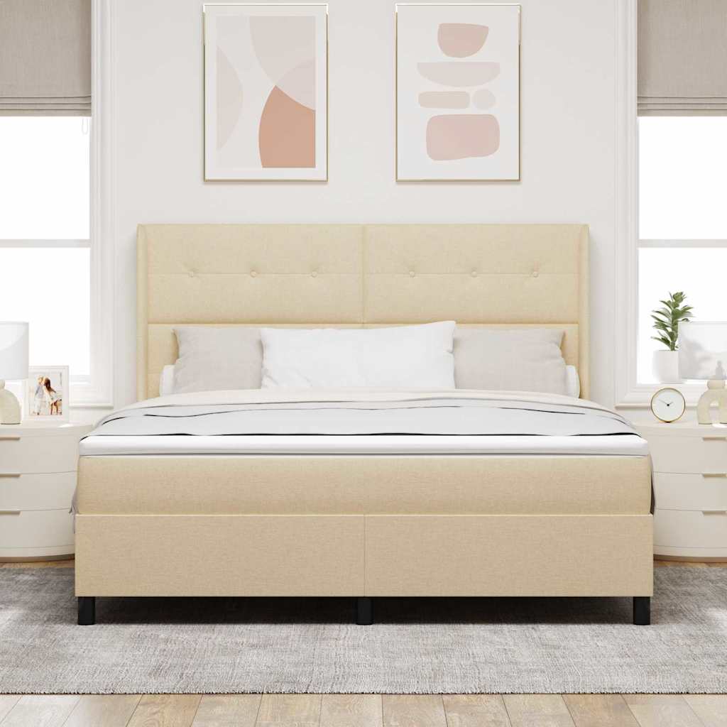 Box spring seng med pude med hovedgærde Creme 200 x 180 cm Stof