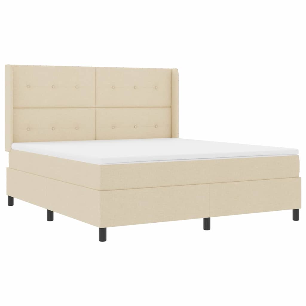 Box spring seng med pude med hovedgærde Creme 200 x 180 cm Stof