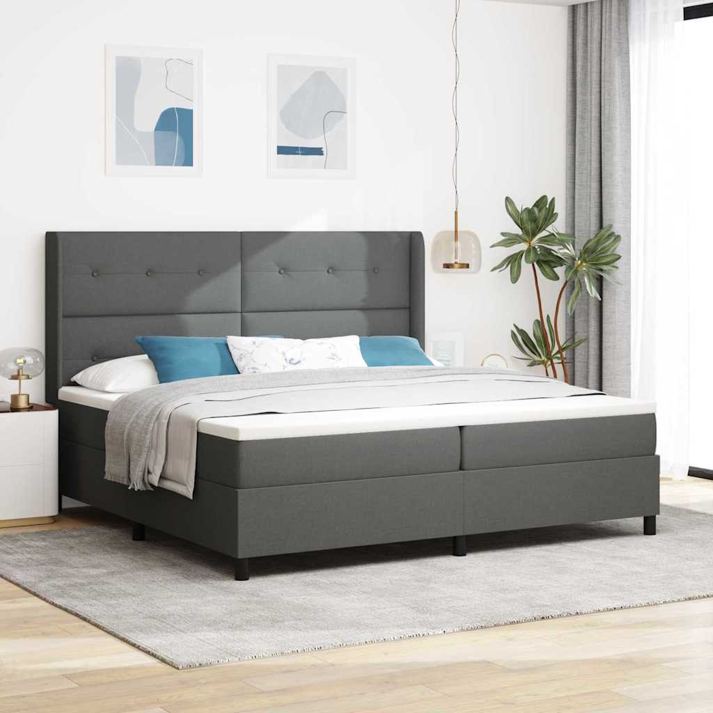 Box spring seng med pude Mørkegrå 200 x 200 cm Stof