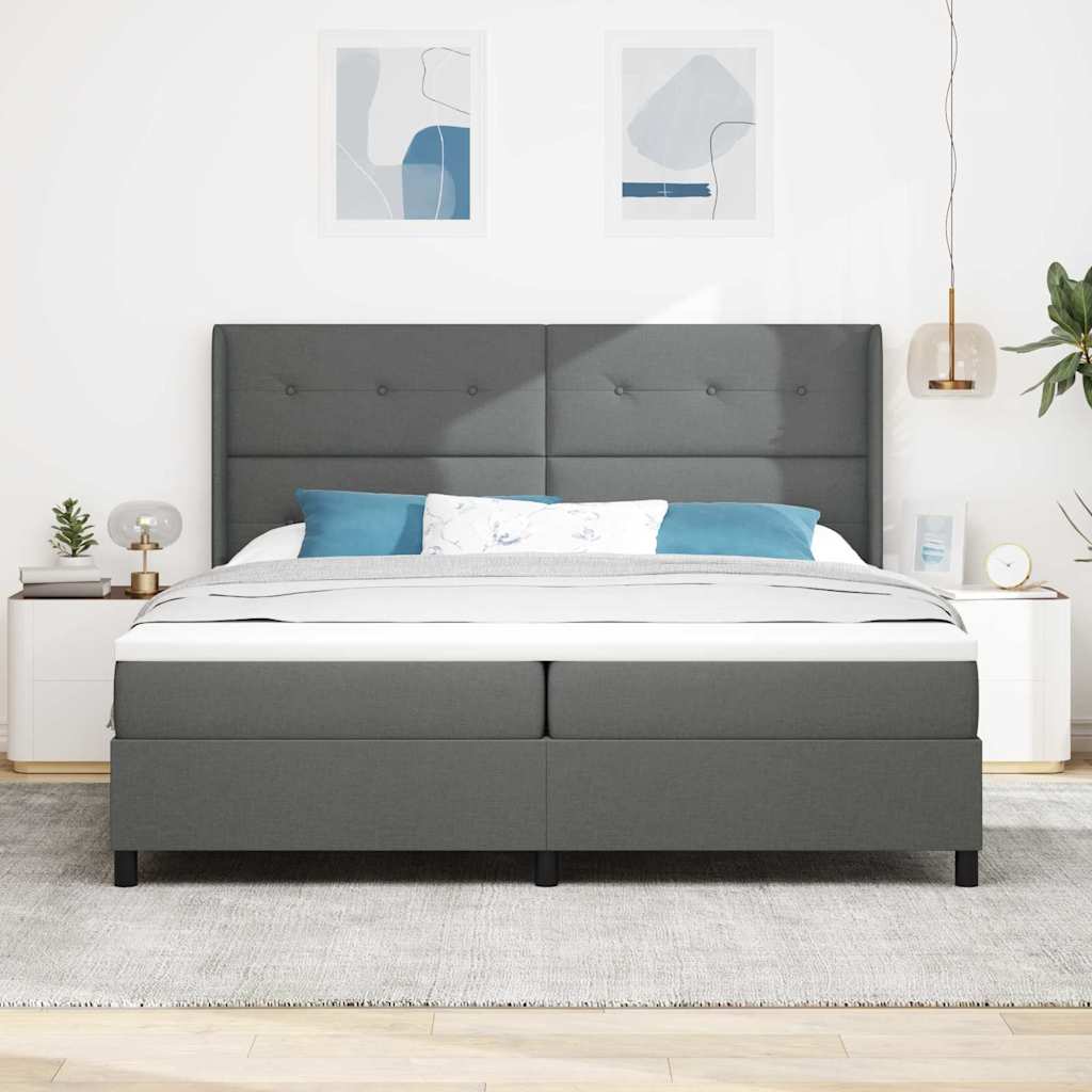 Box spring seng med pude Mørkegrå 200 x 200 cm Stof