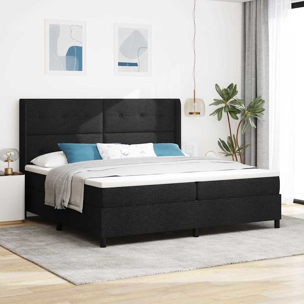 Box spring seng med pude med hovedgærde Sort 200 x 200 cm Stof