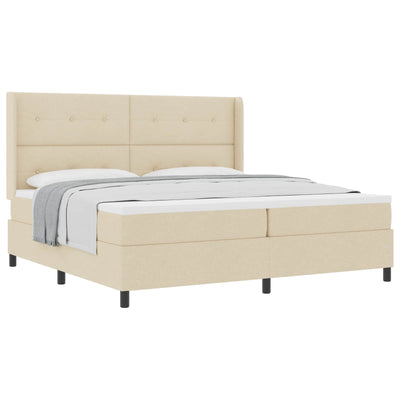 Box spring seng med pude med hovedgærde Creme 200 x 200 cm Stof