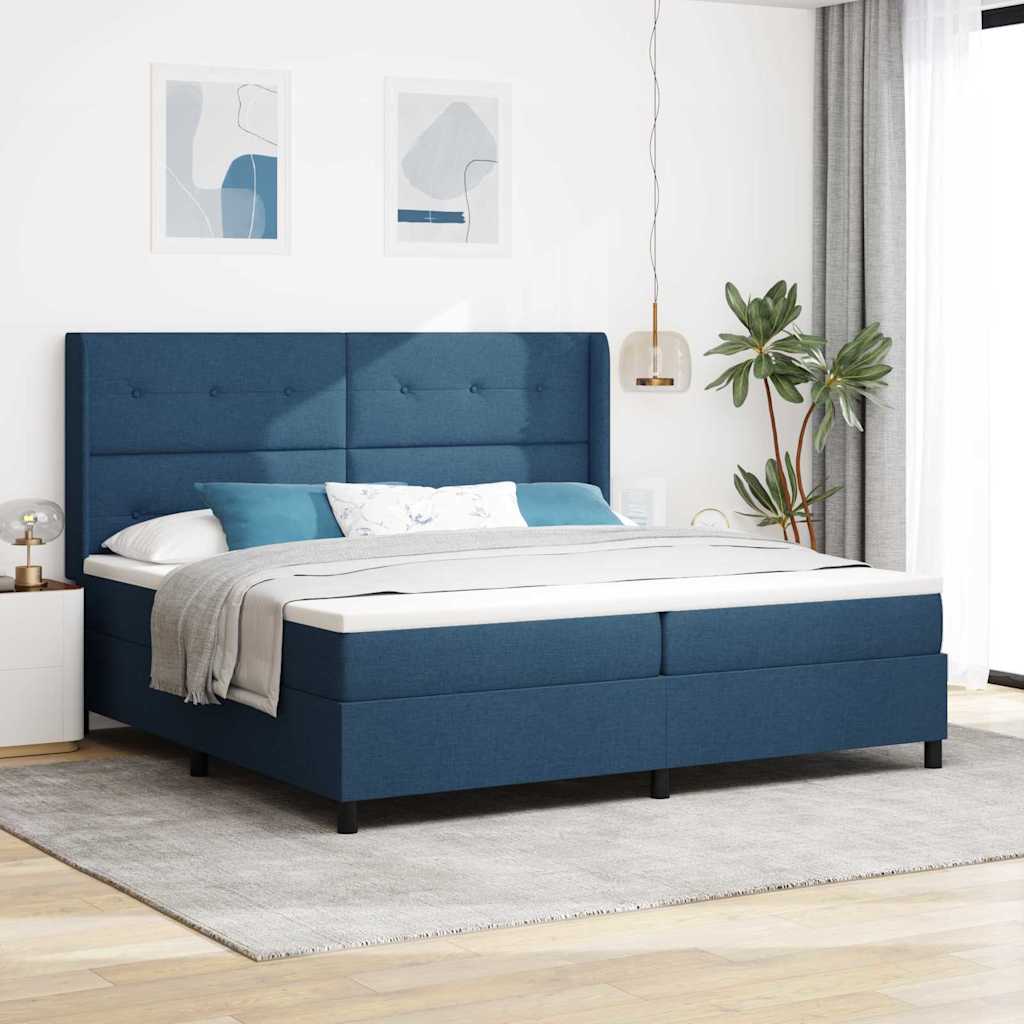 Box spring seng med pude med hovedgærde Blå 200 x 200 cm Stof