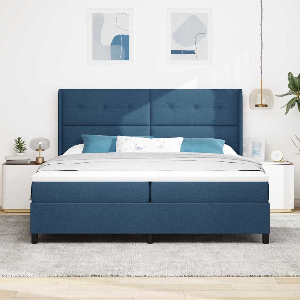 Box spring seng med pude med hovedgærde Blå 200 x 200 cm Stof