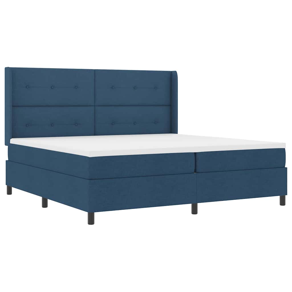 Box spring seng med pude med hovedgærde Blå 200 x 200 cm Stof