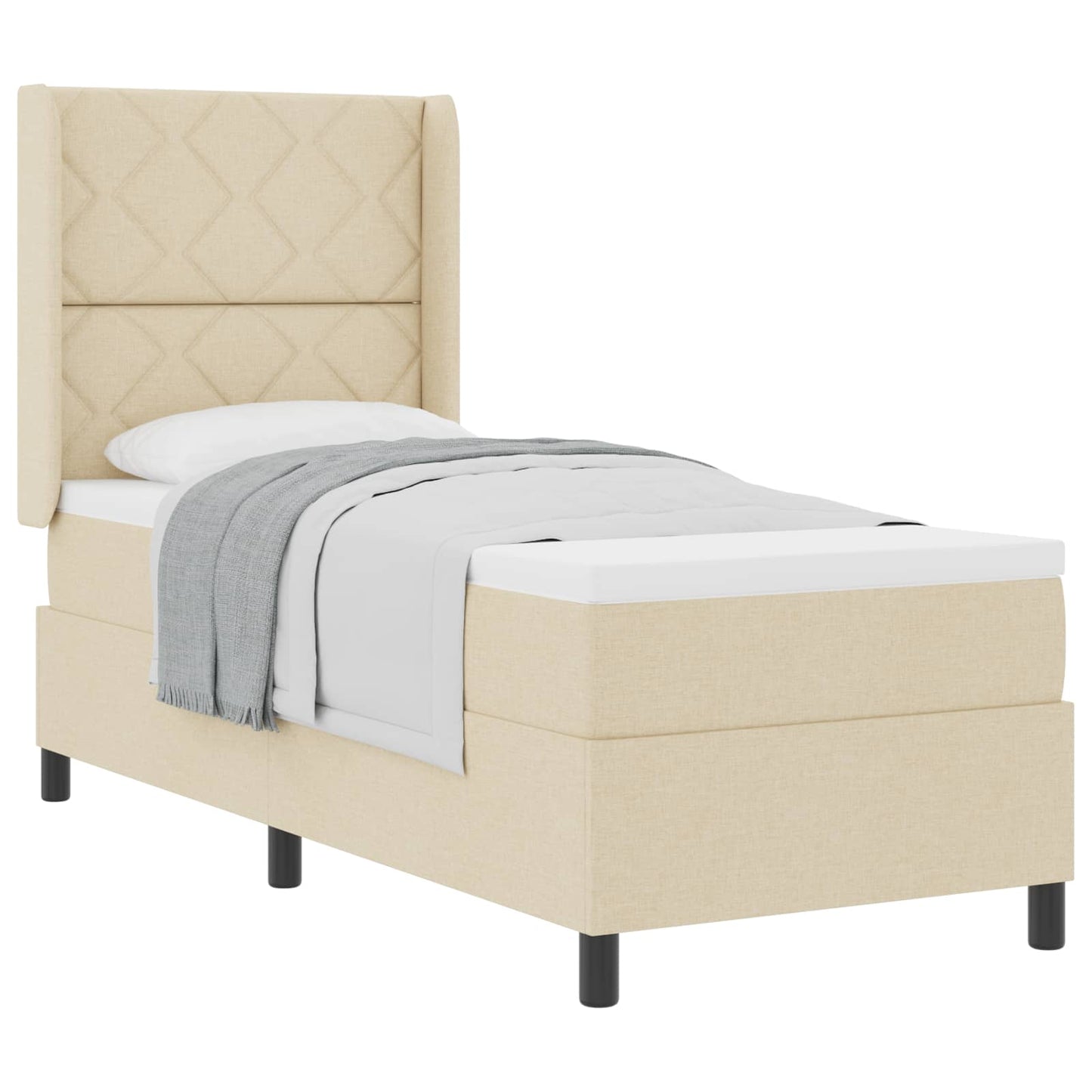 Box spring seng med pude med hovedgærde Creme 190 x 90 cm Stof