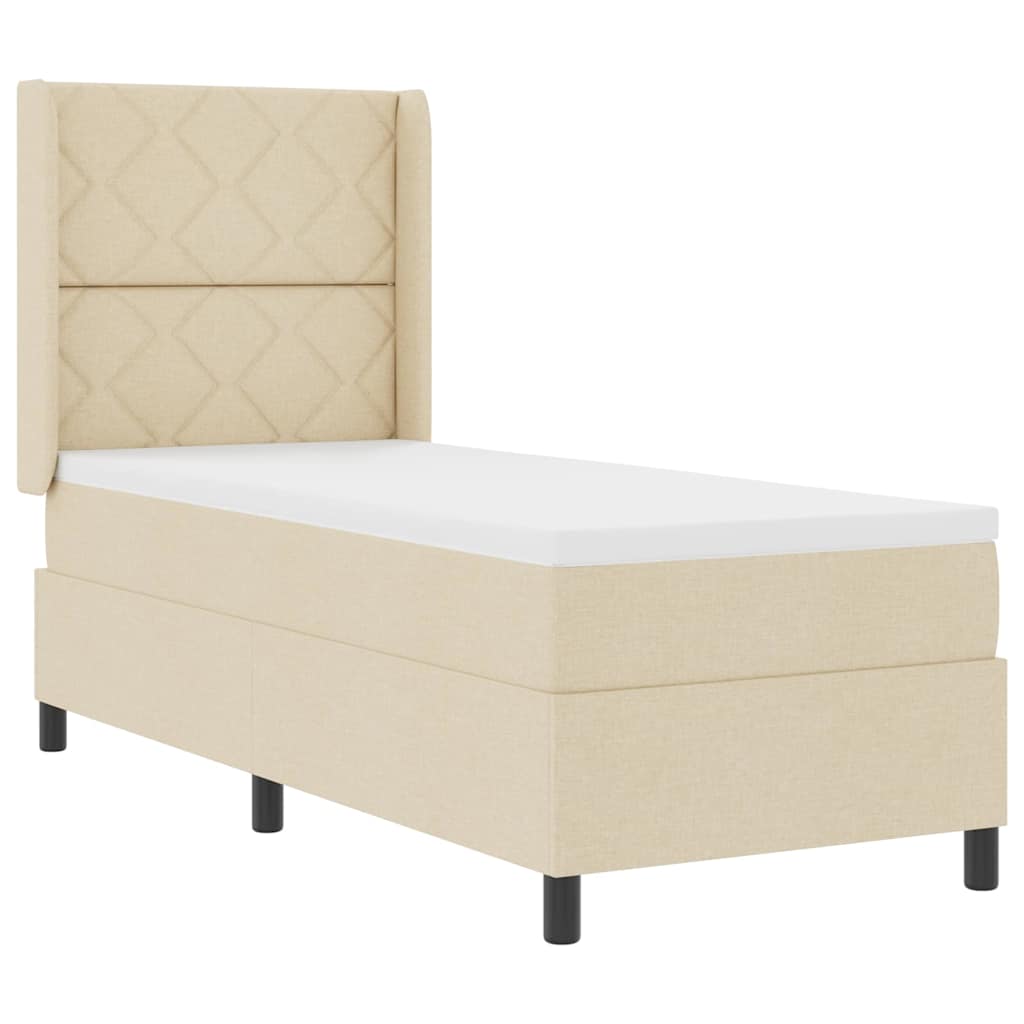 Box spring seng med pude med hovedgærde Creme 190 x 90 cm Stof