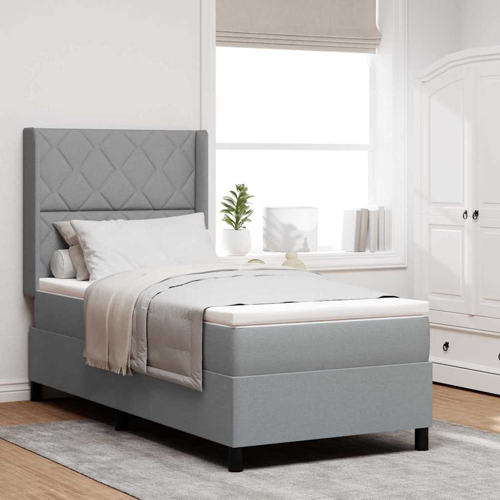 Box spring seng med pude Lysegrå 200 x 90 cm Stof