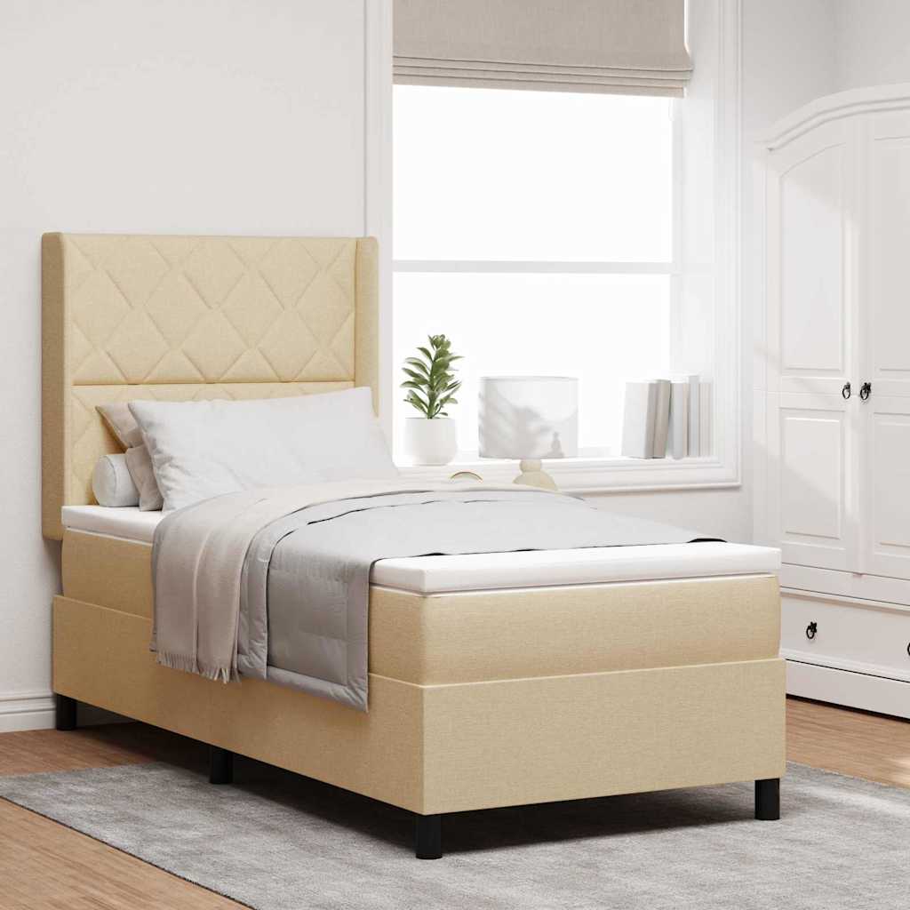 Box spring seng med pude med hovedgærde Creme 200 x 100 cm Stof