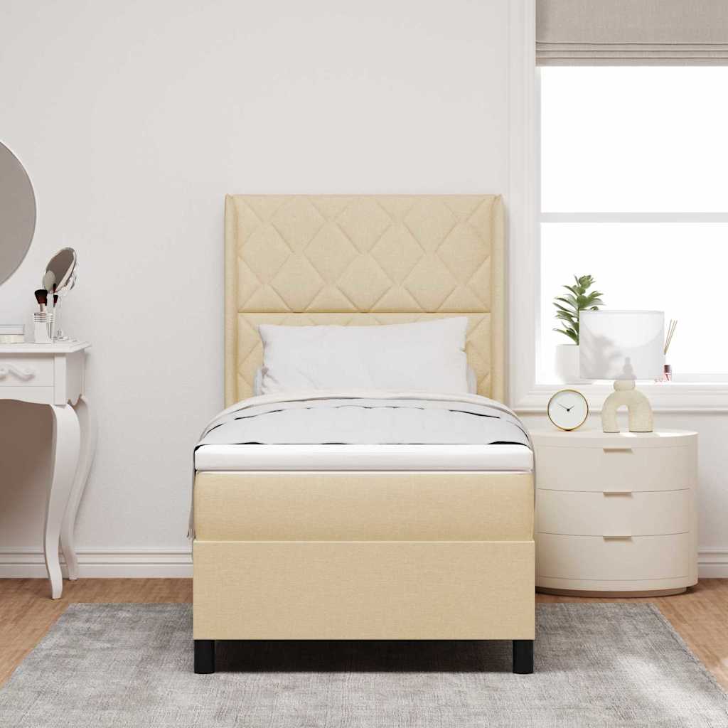 Box spring seng med pude med hovedgærde Creme 200 x 100 cm Stof