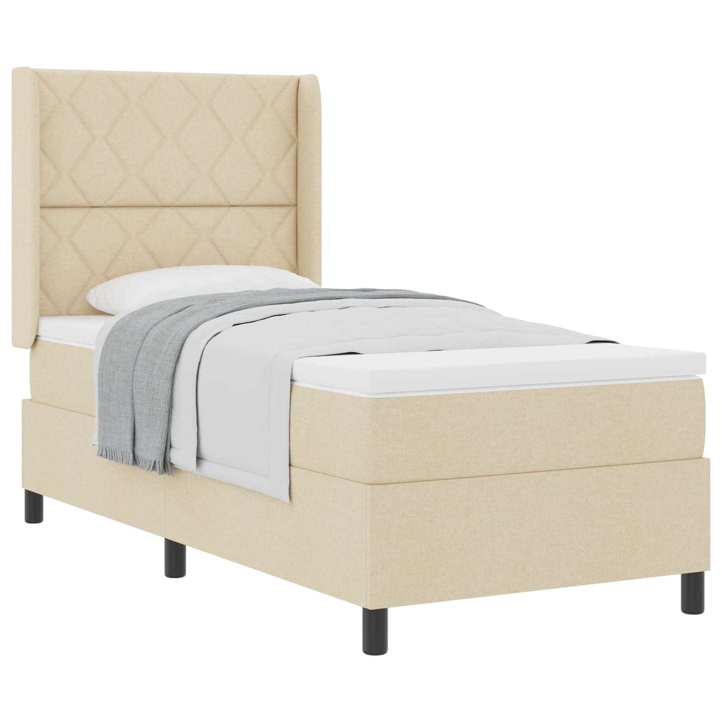 Box spring seng med pude med hovedgærde Creme 200 x 100 cm Stof