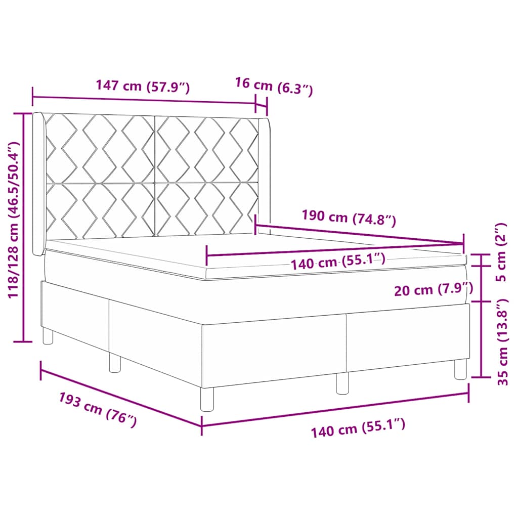 Box spring seng med pude Lysegrå 190 x 140 cm Stof