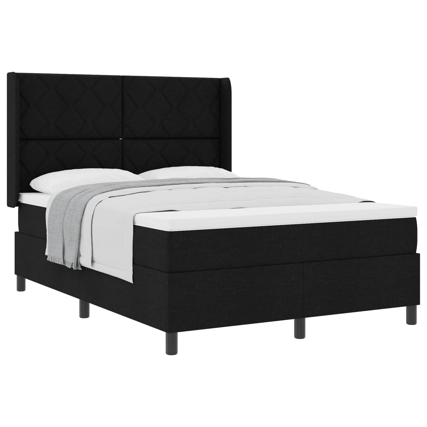 Box spring seng med pude med hovedgærde Sort 200 x 140 cm Stof