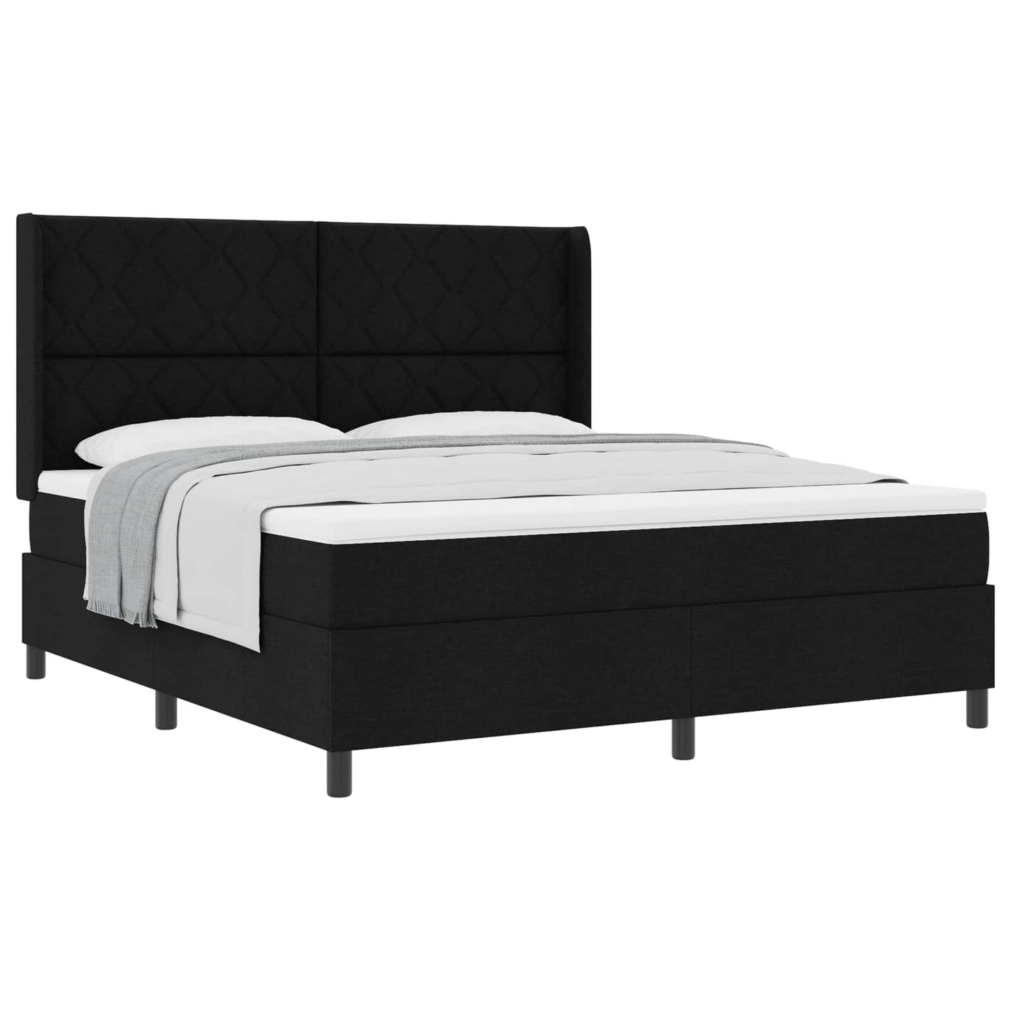 Box spring seng med pude med hovedgærde Sort 200 x 180 cm Stof