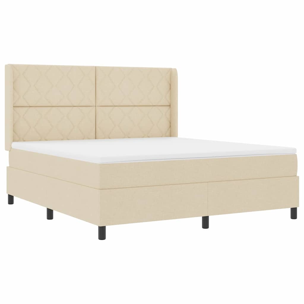 Box spring seng med pude med hovedgærde Creme 200 x 180 cm Stof