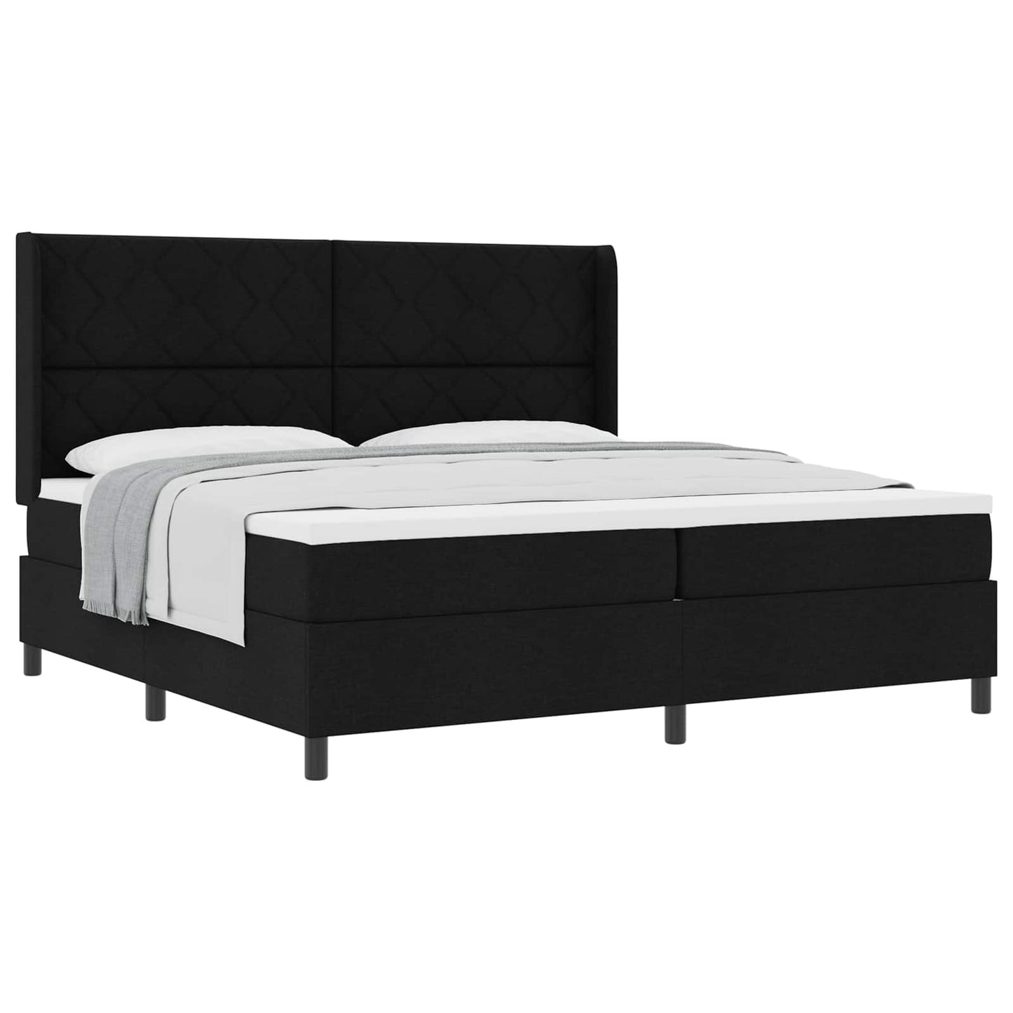 Box spring seng med pude med hovedgærde Sort 200 x 200 cm Stof