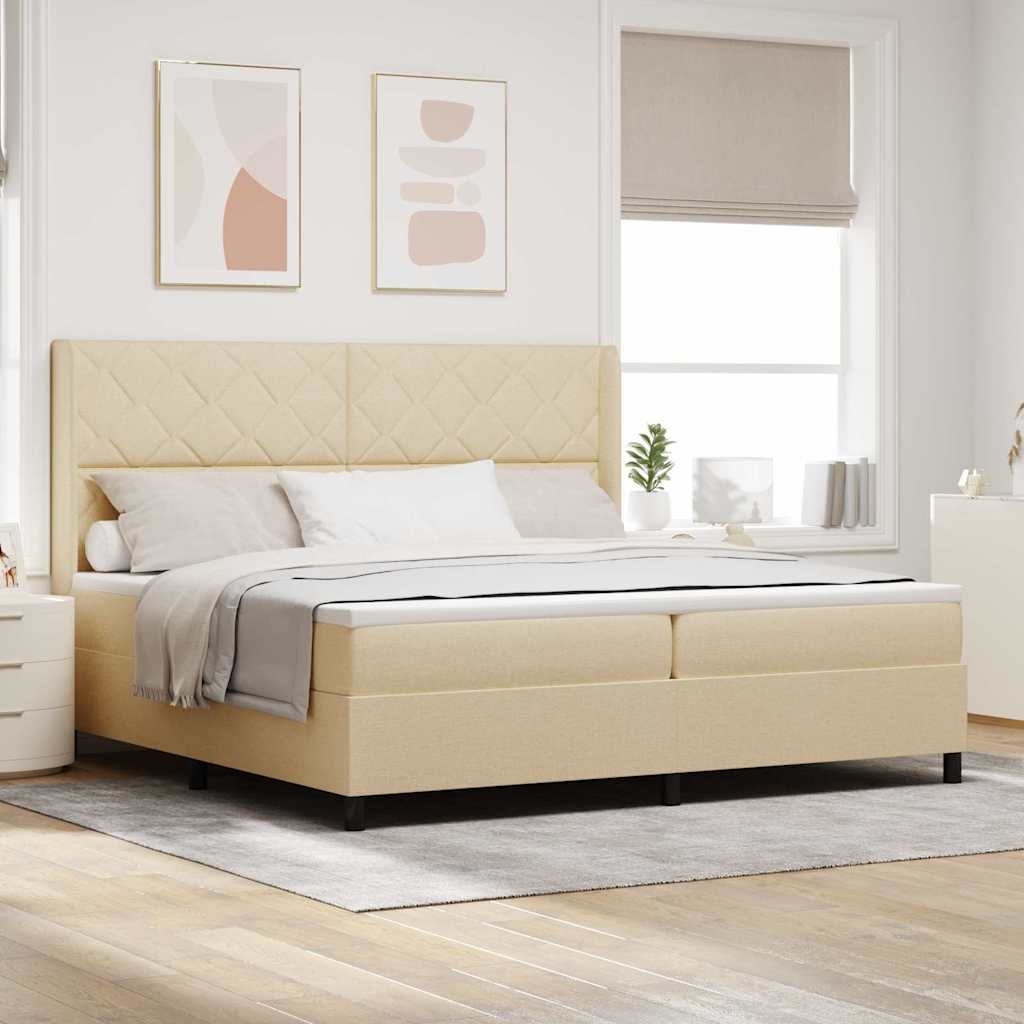 Box spring seng med pude med hovedgærde Creme 200 x 200 cm Stof