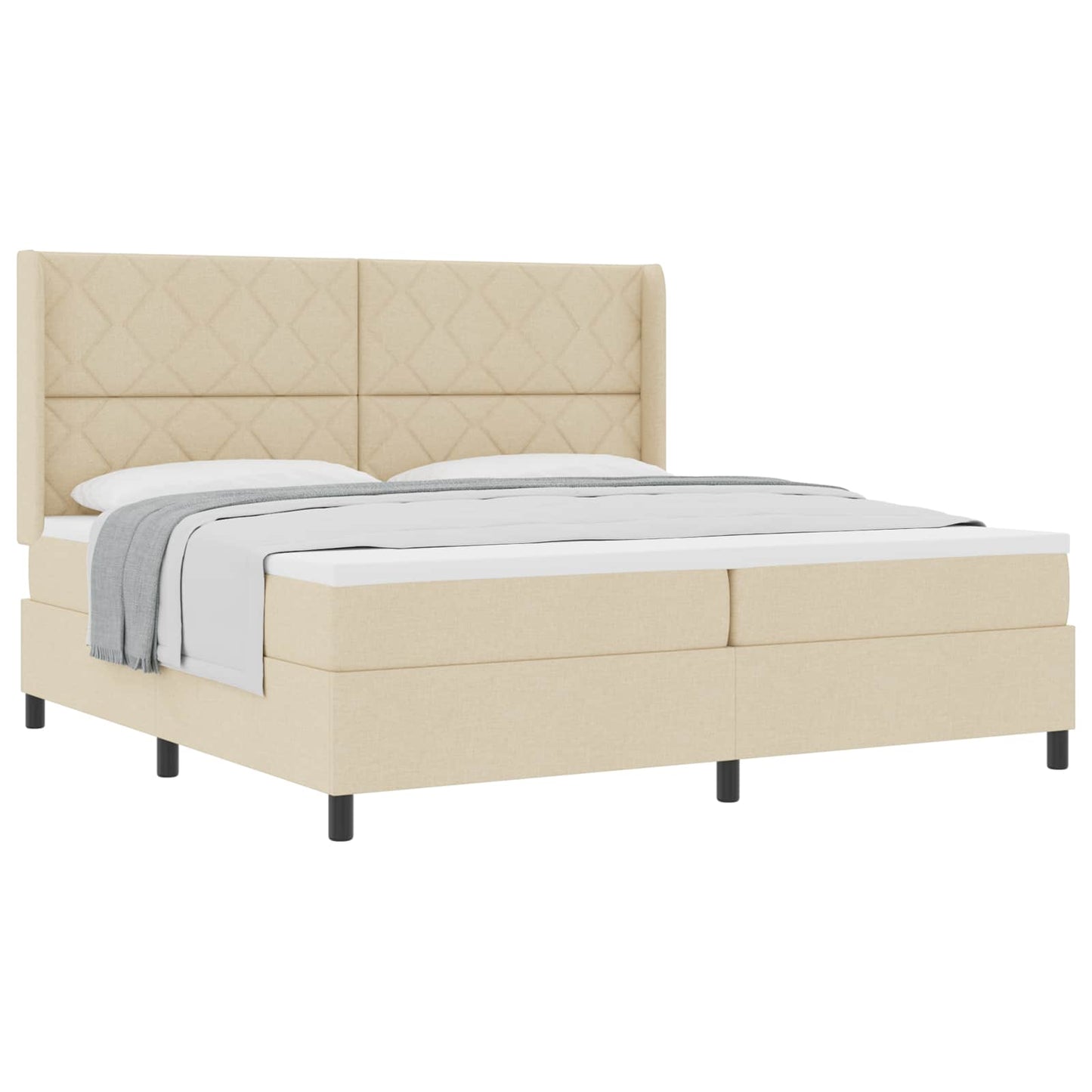 Box spring seng med pude med hovedgærde Creme 200 x 200 cm Stof