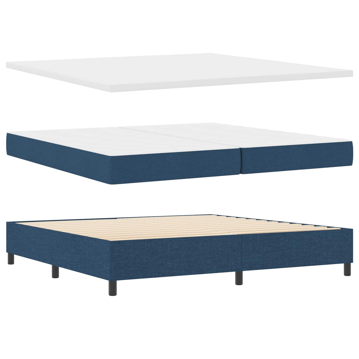 Box spring seng med pude med hovedgærde Blå 200 x 200 cm Stof