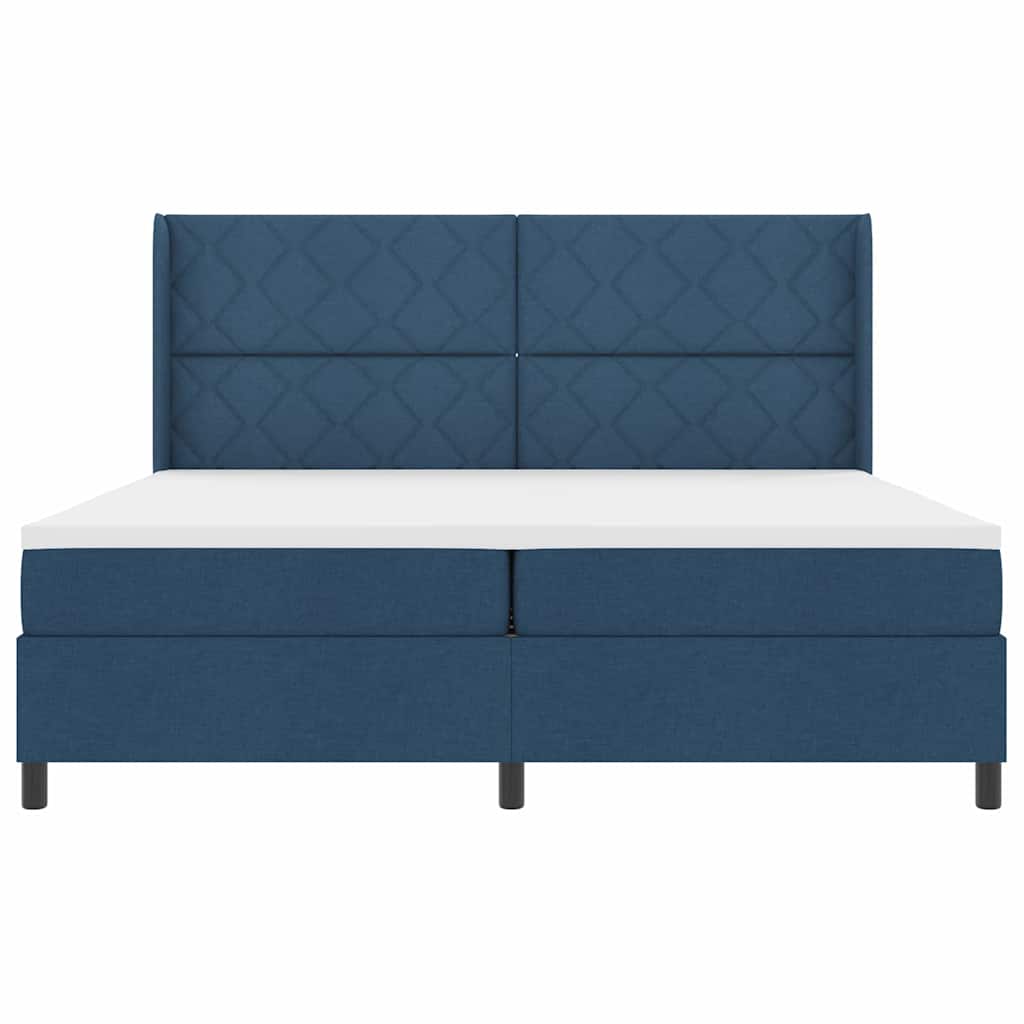 Box spring seng med pude med hovedgærde Blå 200 x 200 cm Stof