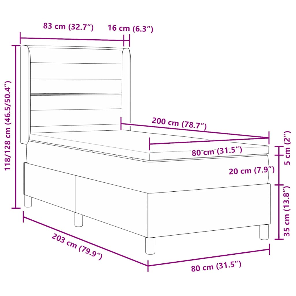 Box spring seng med madras med hovedgærde Blå 80 x 200 cm Stof