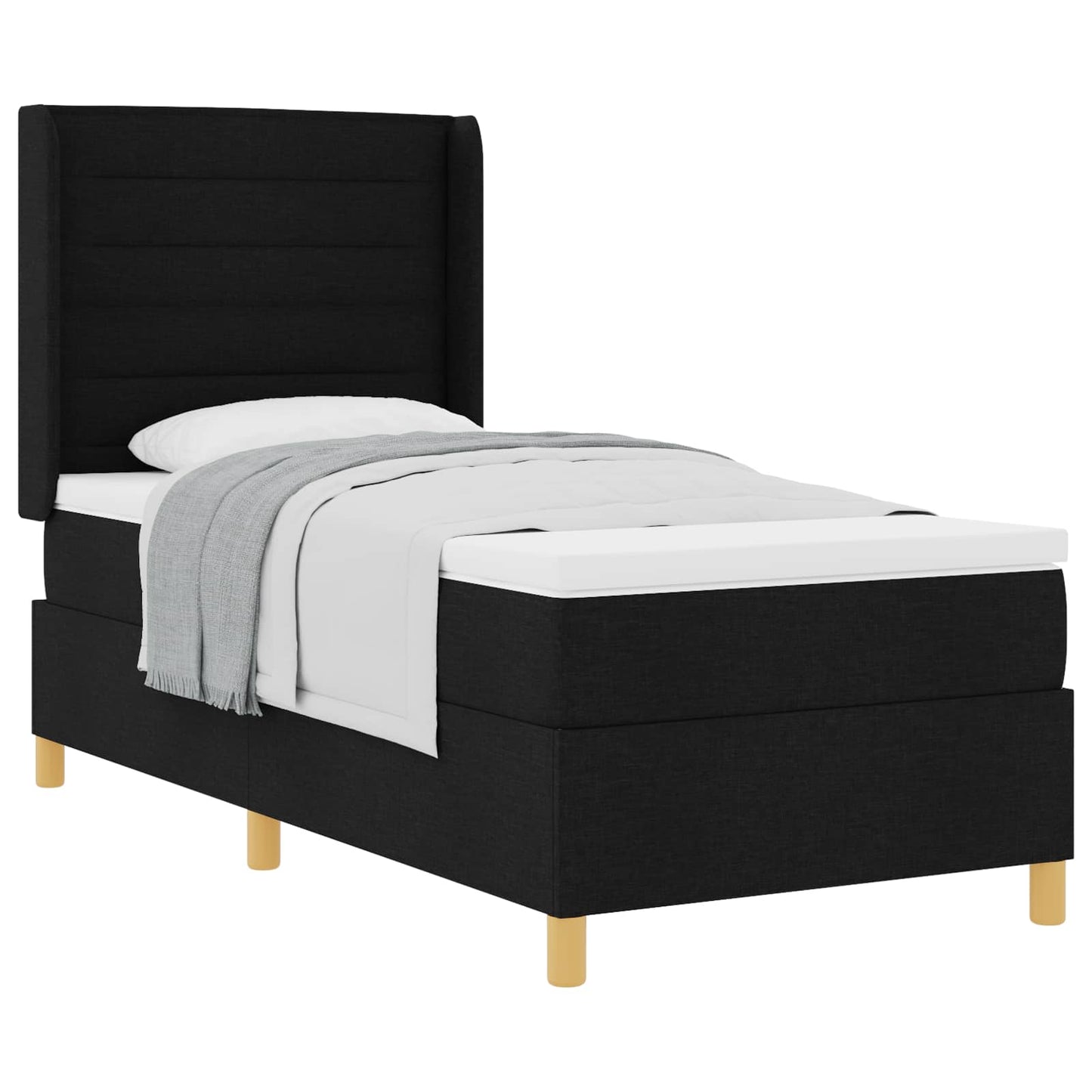 Box spring seng med madras med hovedgærde Sort 90 x 190 cm Stof